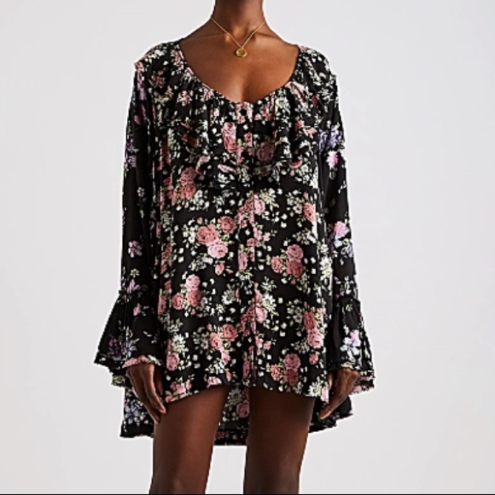 NWT Free People Black Floral Tunic Size M